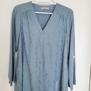 Soft Surroundings Tunic Top Womens S Light Blue V-Neck Tunic Tab Sleeve